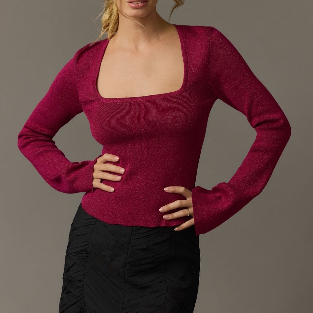 *Anthropologie Maeve Square Neck Bell Sleeve Sweater